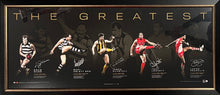 Load image into Gallery viewer, “THE GREATEST AFL GOALKICKERS” - DOUG WADE, GARY ABLETT SNR., JASON DUNSTALL, TONY LOCKETT &amp; LANCE FRANKLIN Signed “1000 Goals” Lithograph Display
