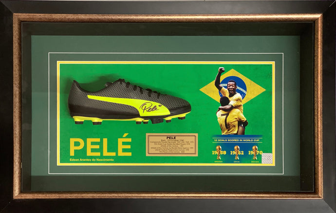 PELE Brazil signed Puma boot display framed
