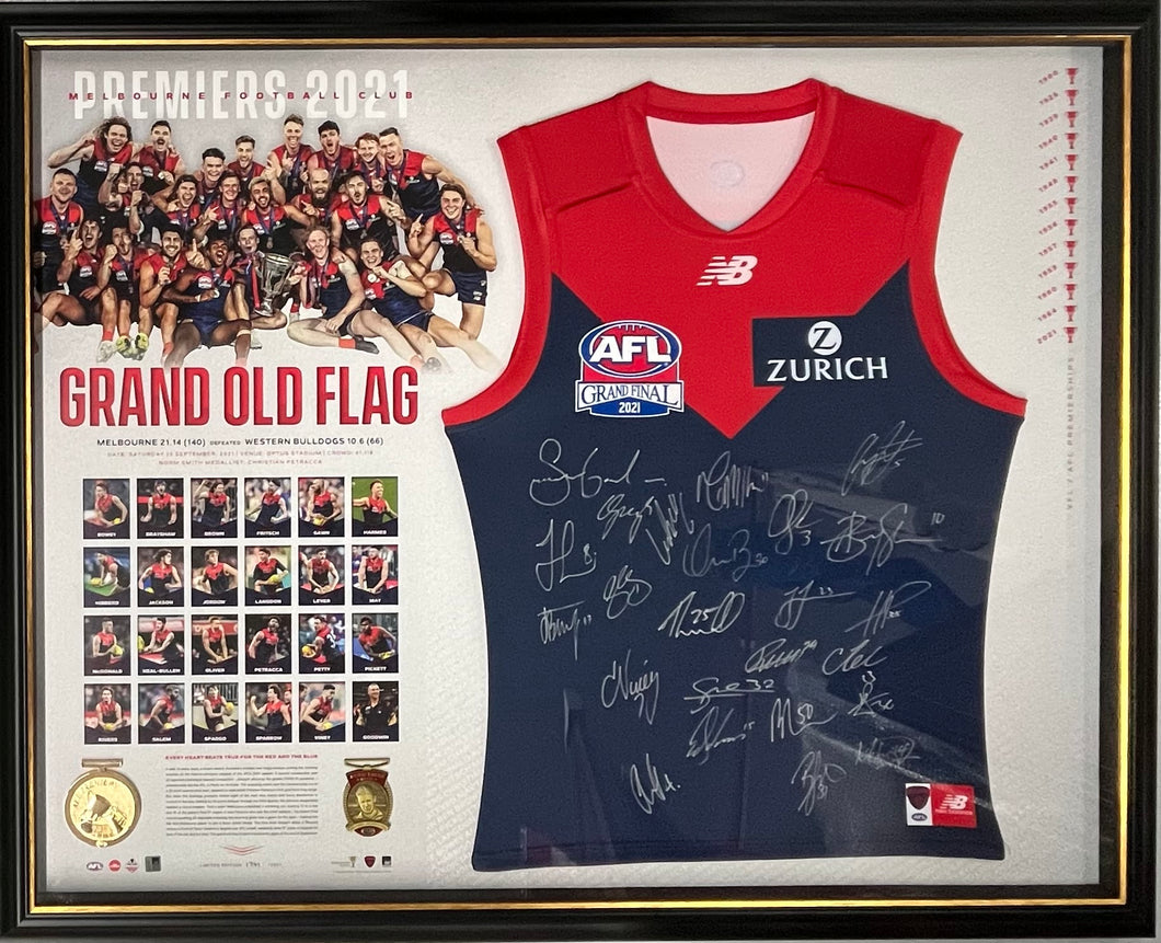 MELBOURNE DEMONS “2021 AFL Premiers” Official Team Signed Jumper Display