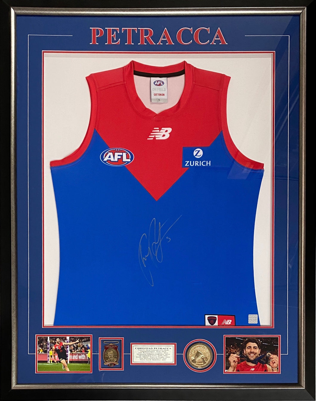 CHRISTIAN PETRACCA Signed Jumper & “2021 Premiers” Medals Display