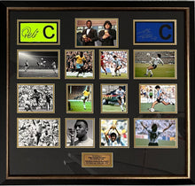 Load image into Gallery viewer, PELE &amp; DIEGO MARADONA Signed Captain Armbands &amp; Photo Collage Display
