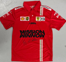 Load image into Gallery viewer, CHARLES LECLERC &amp; CARLOS SAINZ Signed F1 Scuderia Ferrari Shirt Display
