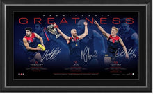 Load image into Gallery viewer, MAX GAWN, CHRISTIAN PETRACCA &amp; CLAYTON OLIVER “Premiership Greatness” Signed 2021 Premiers Lithograph Display
