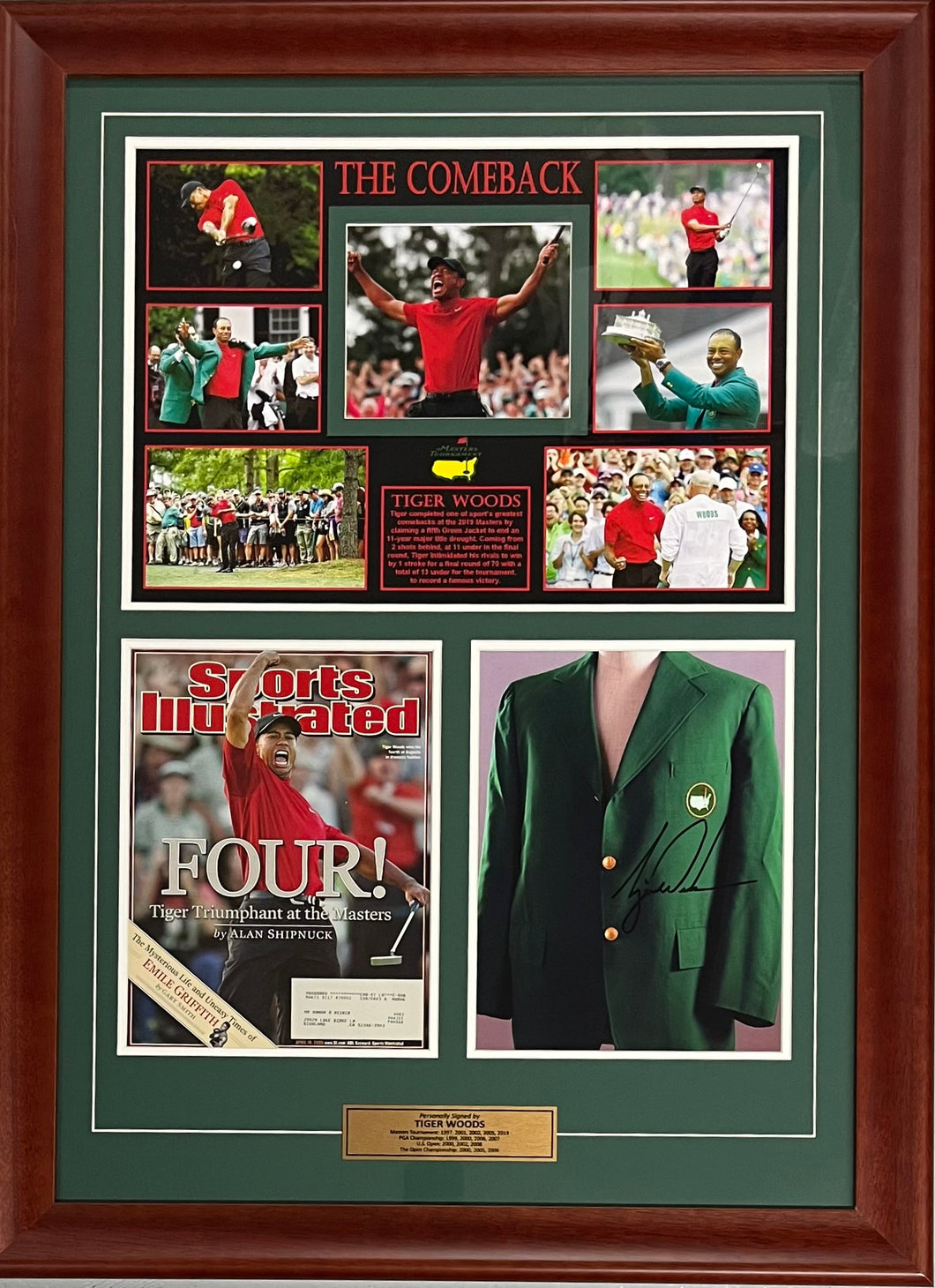 TIGER WOODS Signed “5-Time Masters Champion” Photo Collage Display