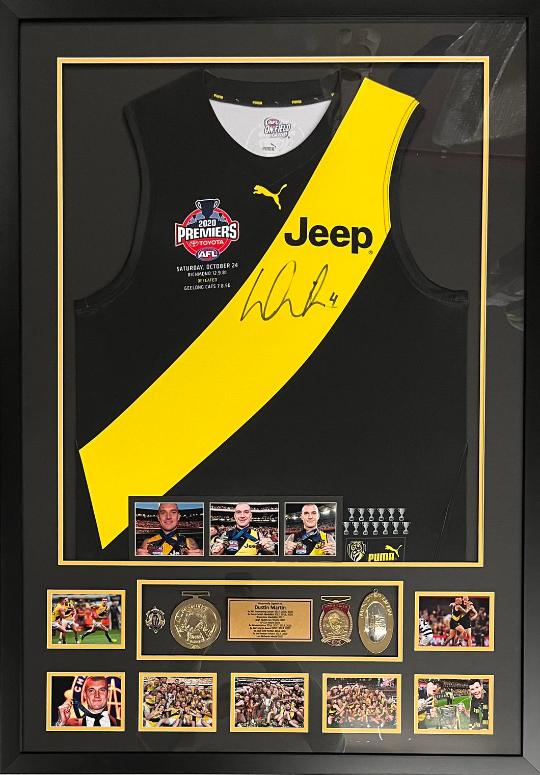 DUSTIN MARTIN “2020 Premiers” Signed Jumper & Medals Display