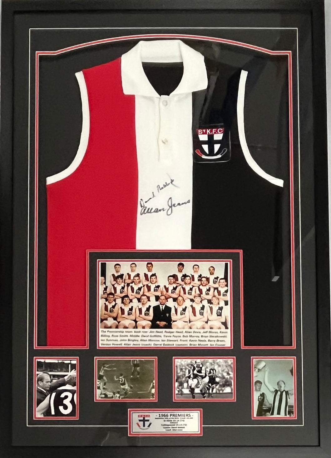 DARREL BALDOCK & ALLAN JEANS “1966 Premiers Captain & Coach” Signed Jumper Display