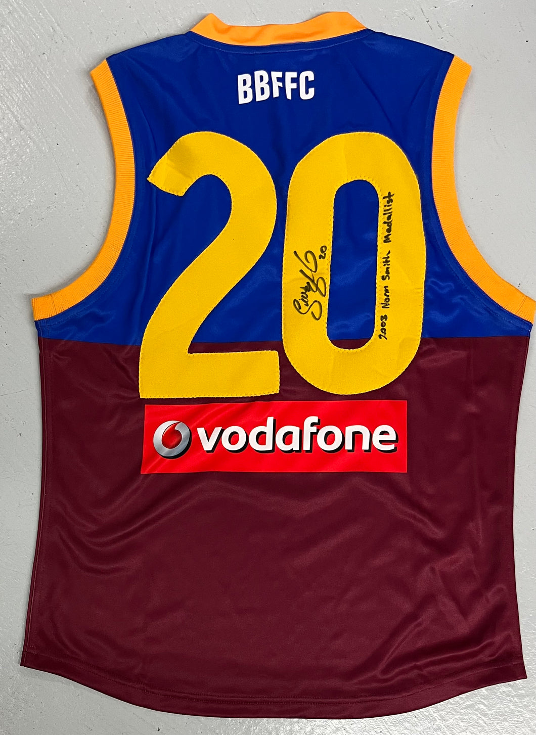 Unframed SIMON BLACK Signed “2003 Norm Smith Medallist” Brisbane Lions Jumper