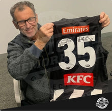 Load image into Gallery viewer, PETER &amp; NICK DAICOS “LEGACY” Signed #35 Collingwood Jumper Display
